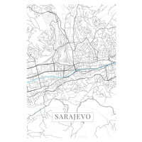 Mapa Sarajevo white, (26.7 x 40 cm)