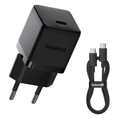 Baseus Palm Fast Nabíječka USB-C 20W + Datový Kabel USB-C/USB-C 1m Black