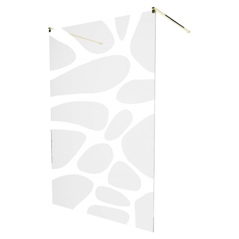 MEXEN/S KIOTO samostatně stojící sprchová zástěna 100 x 200, transparent/bílá vzor 8 mm, zlatá 8