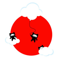 Ilustrace Ninja cats in the sky pattern (Japanese edition), EuGeniaArt, 40 × 40 cm