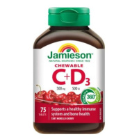 Jamieson Vitamíny C a D3 500mg / 500 IU tablety na cucání s příchutí třešně 75 tablet