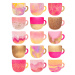 Ilustrace Pretty Pink Coffee Cups, Elisabeth Fredriksson, 30x40 cm