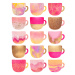 Ilustrace Pretty Pink Coffee Cups, Elisabeth Fredriksson, 30 × 40 cm