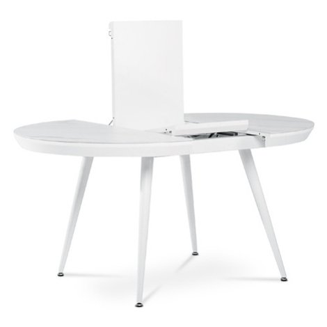 Jídelní stůl 110+40x110 cm, keramická deska bílý mramor, MDF. kov.nohy, bílý mat Autronic