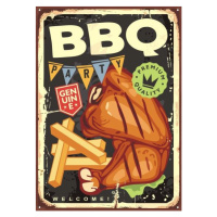 Ilustrace Chicken drumstick with french fries retro sign, lukeruk, 30 × 40 cm