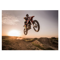 Fotografie Motocross rider performing high jump at sunset., skynesher, 40 × 30 cm