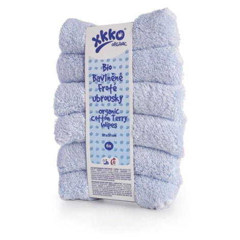 XKKO Organic BIO bavlněné froté ubrousky 21 × 21 cm, Baby Blue 6 ks