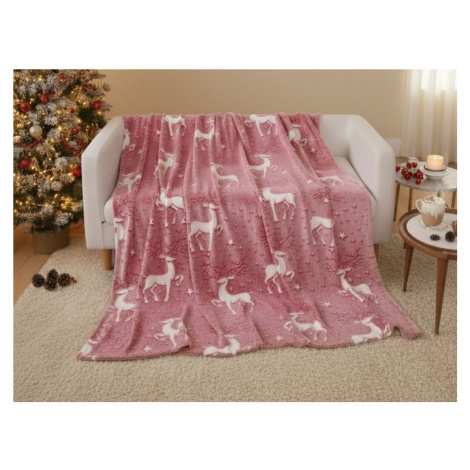 Svítící vánoční mikroplyšová deka STAR DEER, červená Rozměr: 150 x 200 cm