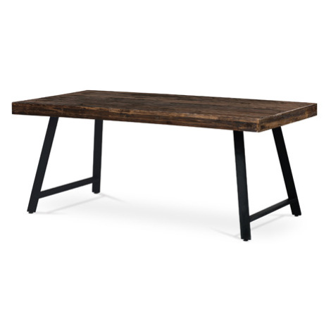 Jídelní stůl, 180x90x76 cm, MDF deska, dýha odstín borovice, kovové nohy, černý lak Autronic