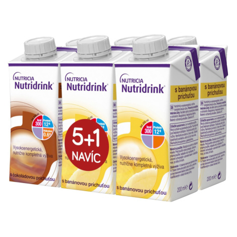 Nutridrink balíček 5+1 s příchutí čokoládovou a banánovou 6x200 ml