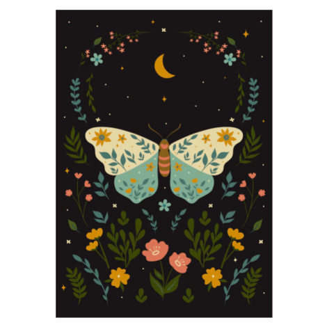 Ilustrace Postcard with a butterfly in boho, Ekaterina Zirina, (26.7 x 40 cm)
