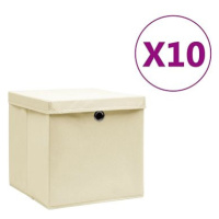 Shumee Úložné boxy s víky 10 ks 28 × 28 × 28 cm krémové