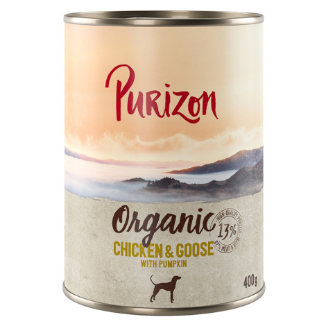Purizon bez obilovin, 6 x 800 g / 400 g - 5 + 1 zdarma! - Organic kuřecí a husa s dýní (6 x 400 