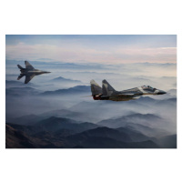 Fotografie Mig-29 Fighter Jets in Flight above, guvendemir, 40 × 26.7 cm