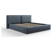 Tmavě modrá čalouněná dvoulůžková postel s úložným prostorem a roštem 180x200 cm Arendal – Cosmo