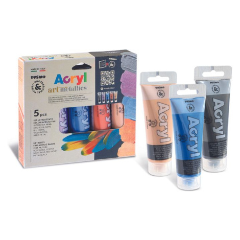 Akrylové barvy PRIMO METAL - sada 5 × 75 ml