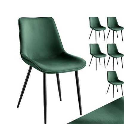 TecTake Sada 6 ks židlí Monroe v sametovém vzhledu - tmavě zelená