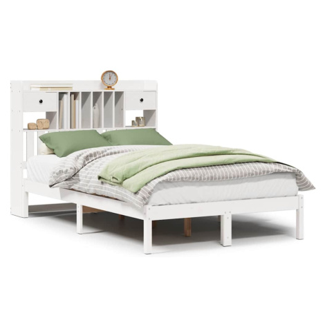 vidaXL Postel s knihovnou bez matrace bílá 135x190 cm masivní borovice