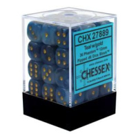 Chessex Sada 6-stěnných kostek 12mm - Modro-zelená se zlatými tečkami (36x)