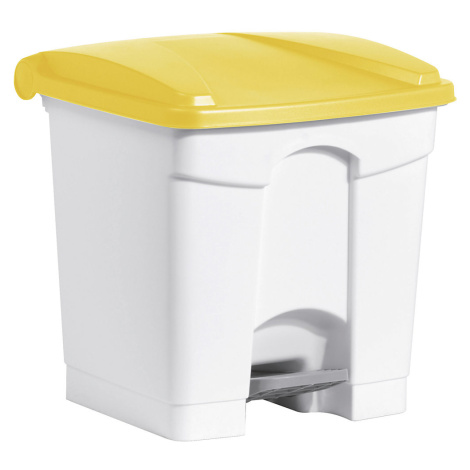 helit Nášlapná nádoba na odpad, objem 30 l, š x v x h 410 x 440 x 400 mm, bílá, žluté víko