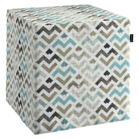 Dekoria Sedák Cube - kostka pevná 40x40x40, klikaté tvary odstíny černé, hnědo-šedé a modré na s