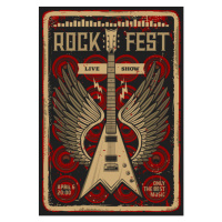 Ilustrace Rock guitar retro poster, music festival concert, seamartini, 26.7 × 40 cm