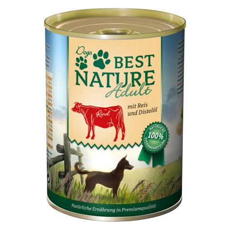 Best Nature Dog Adult 12×400 g – výhodné balení - hovězí, rýže & světlicový olej