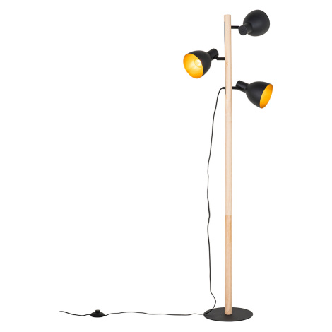 Rustikální stojací lampa černá se dřevem 3-světlo - Flint QAZQA
