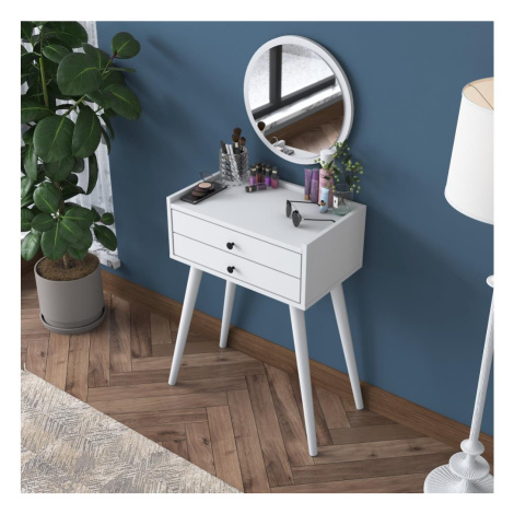 Toaletní stolek RANI 75x85,8 cm + nástěnné zrcadlo pr. 40 cm bílá Donoci