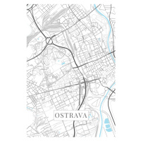 Mapa Ostrava white, 26.7 × 40 cm