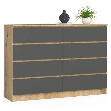 Ak furniture Komoda Kuba 140 cm 8 šuplíků dub artisan/grafitová