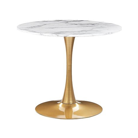 Kulatý jídelní stůl 90 cm s mramorovým efektem bílá / zlatá BOCA, 312106 BELIANI