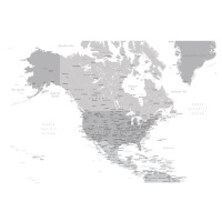 Mapa Map of North America in grayscale, Blursbyai, 40 × 26.7 cm