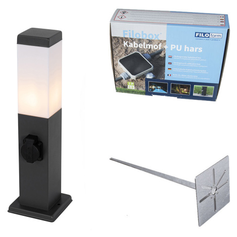 Venkovní lampa tmavě šedá 45 cm se zásuvkou IP44 - Malios QAZQA