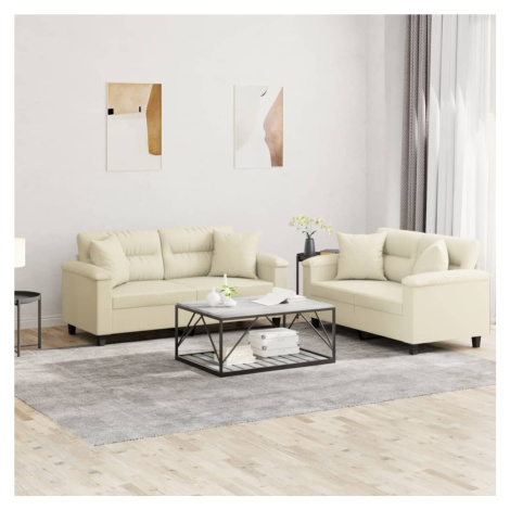 vidaXL 2dílná sedací souprava s polštáři krémová umělá kůže