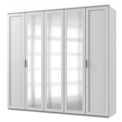 Šatní skříň NATHAN bílá, 5 dveří, 3 zrcadla