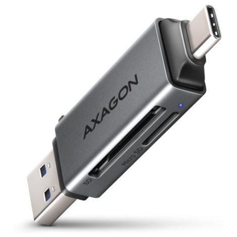 AXAGON CRE-DAC, USB-C + USB-A, 5 Gbps - MINI čtečka karet, 2-slot & lun SD/microSD, podpora UHS-