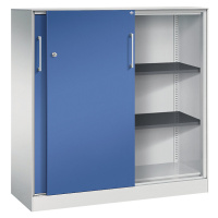 C+P Skříň s posuvnými dveřmi ASISTO, výška 1292 mm, šířka 1200 mm, světlá šedá/enciánová modrá