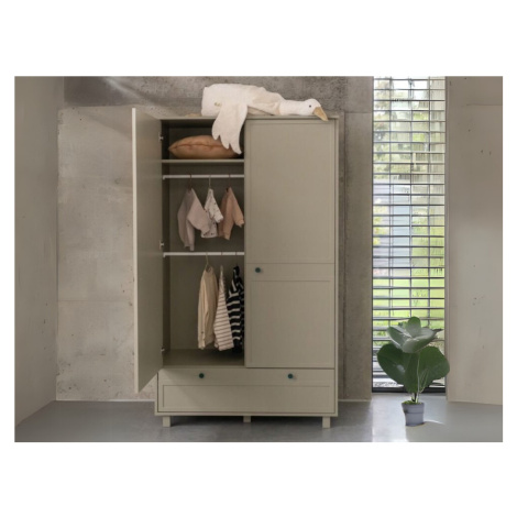 Dětská šatní skříň VINTAGE se šuplíkem, tyčemi a policemi eukalyptová