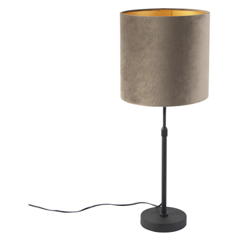 Stolní lampa černá s velurovým odstínem taupe se zlatem 25 cm - Parte QAZQA