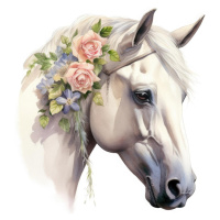 Obrazy na stěnu - Květinová hříva bílého koně Rozměr: 40x50 cm, Rámování: bez rámu a bez vypnutí