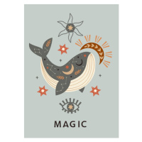 Ilustrace celestial poster with whale,moon,eye,sun, nataka, 30x40 cm