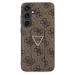 Guess PU Grip Stand 4G Strass Triangle Metal Logo kryt Samsung Galaxy S24+ hnědý