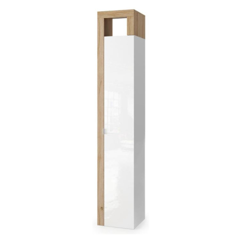 Vysoká koupelnová skříňka HAMBURG 4 bílá lesklá/dub cadiz