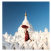 Umělecká fotografie Buddhist monk walking across arches of temple, Martin Puddy, (40 x 40 cm)