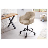 Estila Designová moderní kancelářská židle Tapiq s béžovým sametovým čalouněním na kolečkách 81-