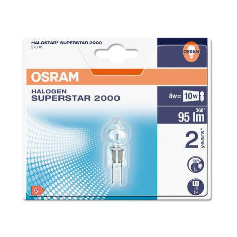 2x Žárovka halogen G4 8W = 10W 95lm 2700K Teplá 100CRI 360° 12V OSRAM HALOSTAR Stmívatelná