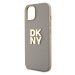 Zaní kryt DKNY PU Leather Stack Logo Wrist Strap pro Apple iPhone 15, béžová