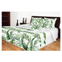 Bílý přehoz na postel se zelenými listy Šířka: 170 cm | Délka: 210 cm
