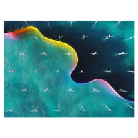 Ilustrace Wind turbines in the sea, piranka, (40 x 30 cm)